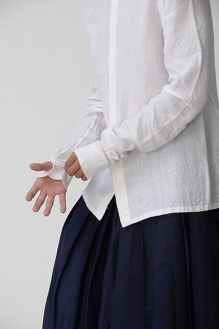White Wedding Shirt With Biker Sleeves by Rajesh Pratap Singh Men at Pernia's Pop Up Shop