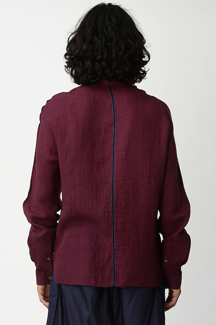 Wine Wedding Shirt With Concealed Placket by Rajesh Pratap Singh Men at Pernia's Pop Up Shop