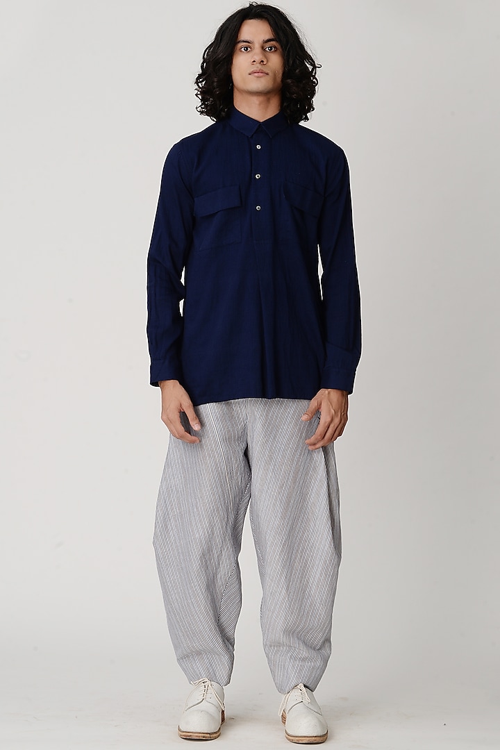 Indigo Blue Collared Shirt by Rajesh Pratap Singh Men