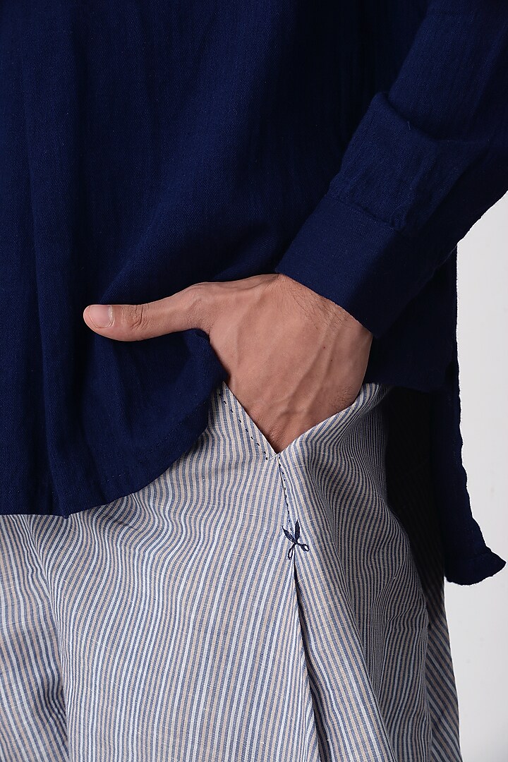 Indigo Blue Collared Shirt by Rajesh Pratap Singh Men at Pernia