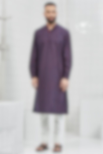 Navy Blue Viscose Kurta by Rajesh Pratap Singh Men at Pernia's Pop Up Shop