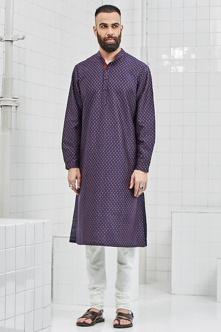 Navy Blue Viscose Kurta by Rajesh Pratap Singh Men at Pernia's Pop Up Shop