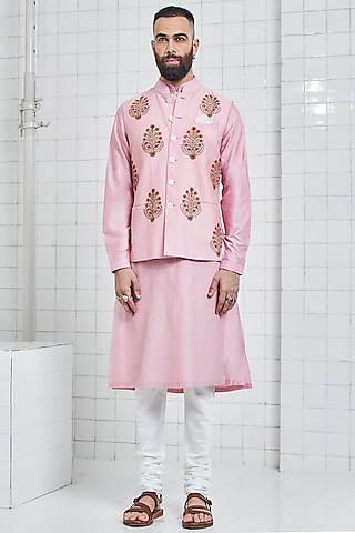 Pink Viscose Waistcoat  by Rajesh Pratap Singh Men
