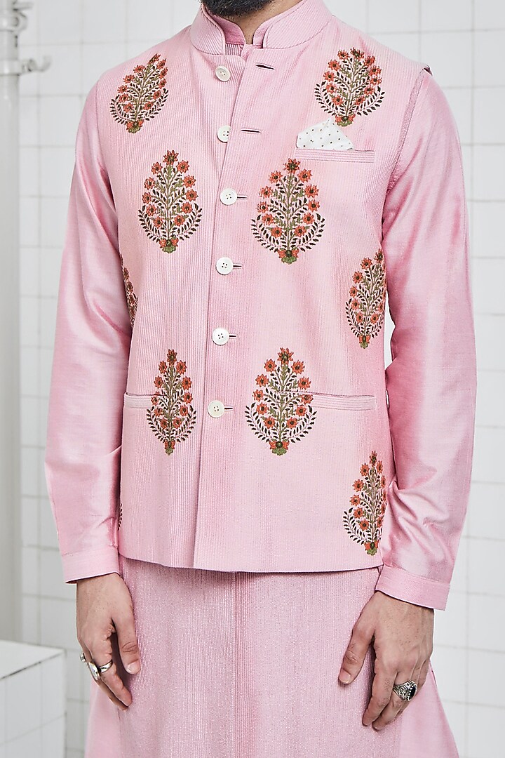 Pink Viscose Waistcoat by Rajesh Pratap Singh Men at Pernia's Pop Up Shop