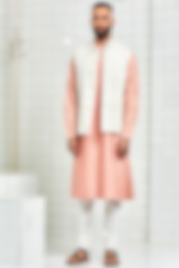 White Viscose Nehru Jacket by Rajesh Pratap Singh Men at Pernia's Pop Up Shop