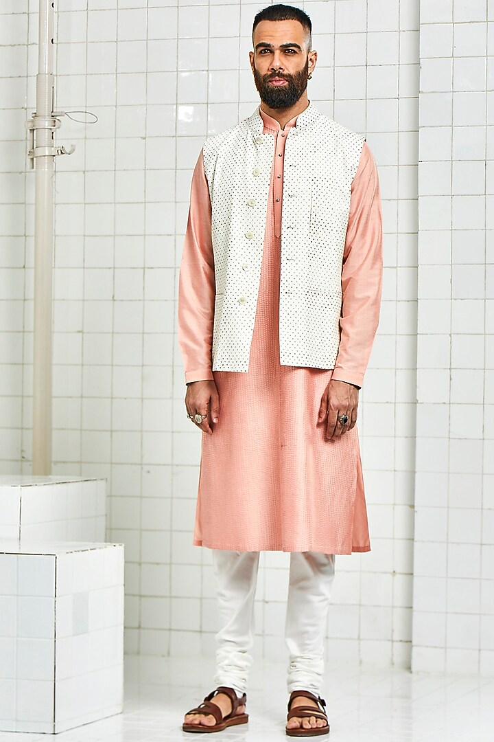 White Viscose Nehru Jacket by Rajesh Pratap Singh Men at Pernia's Pop Up Shop