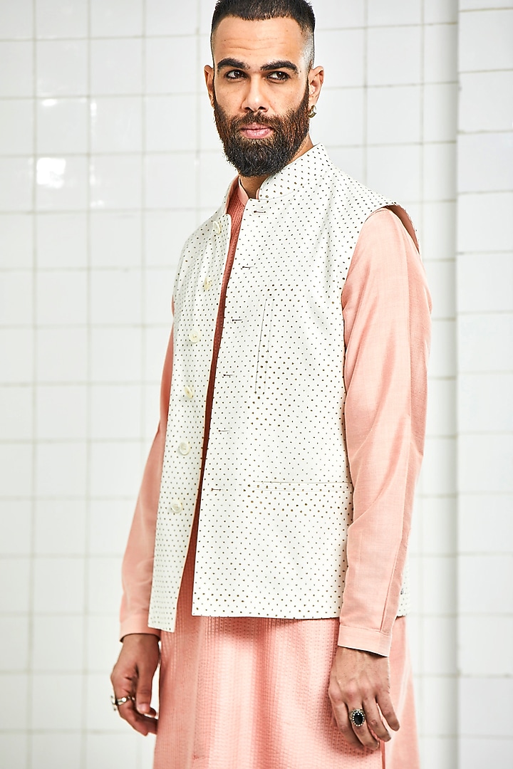 White Viscose Nehru Jacket by Rajesh Pratap Singh Men at Pernia's Pop Up Shop