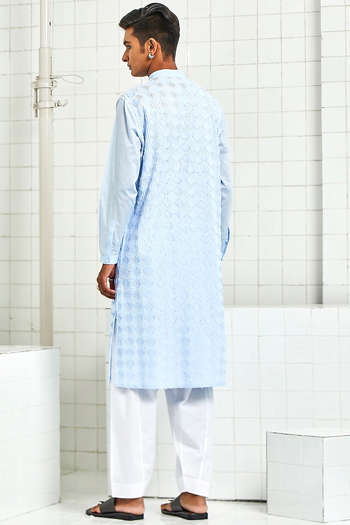 Blue 3D Textured Kurta by Rajesh Pratap Singh Men at Pernia's Pop Up Shop