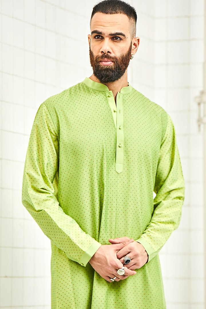Elaichi Green Viscose Thread Work Kurta by Rajesh Pratap Singh Men at Pernia's Pop Up Shop