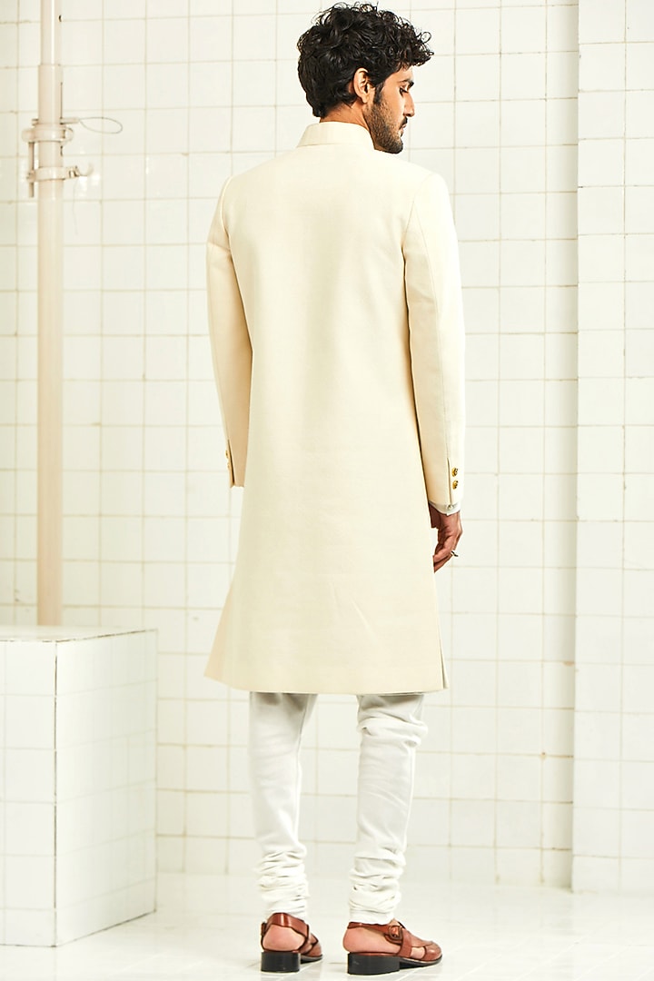 Ivory Quilted Textured Groom Sherwani by Rajesh Pratap Singh Men at Pernia's Pop Up Shop