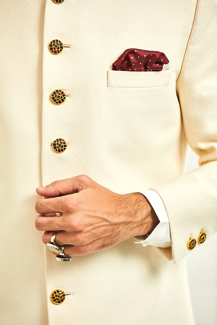 Ivory Quilted Textured Groom Sherwani by Rajesh Pratap Singh Men at Pernia's Pop Up Shop