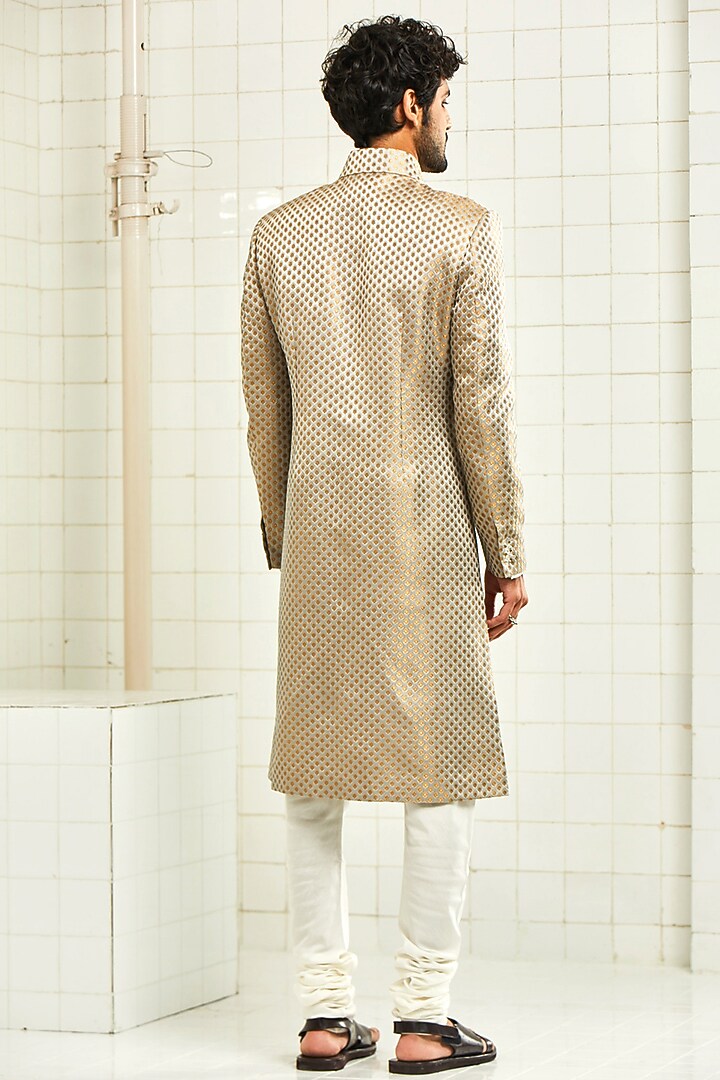 Grey Handloom Brocade Groom Sherwani by Rajesh Pratap Singh Men at Pernia's Pop Up Shop
