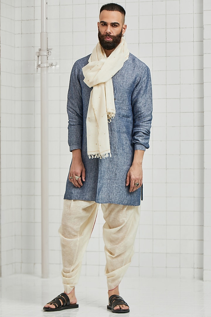 Blue Linen Tunic by Rajesh Pratap Singh Men at Pernia's Pop Up Shop