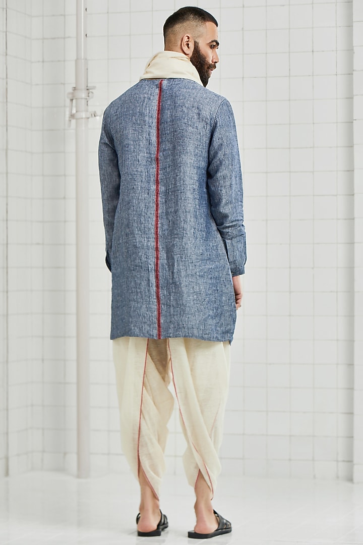 Blue Linen Tunic by Rajesh Pratap Singh Men at Pernia's Pop Up Shop