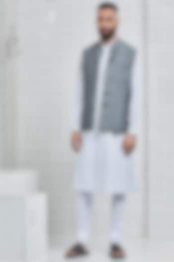 Grey Linen Reversible Waistcoat by Rajesh Pratap Singh Men
