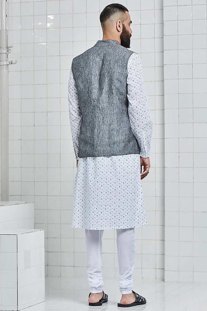Grey Linen Reversible Waistcoat by Rajesh Pratap Singh Men at Pernia's Pop Up Shop