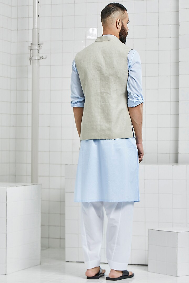 Beige Linen Reversible Waistcoat by Rajesh Pratap Singh Men at Pernia's Pop Up Shop
