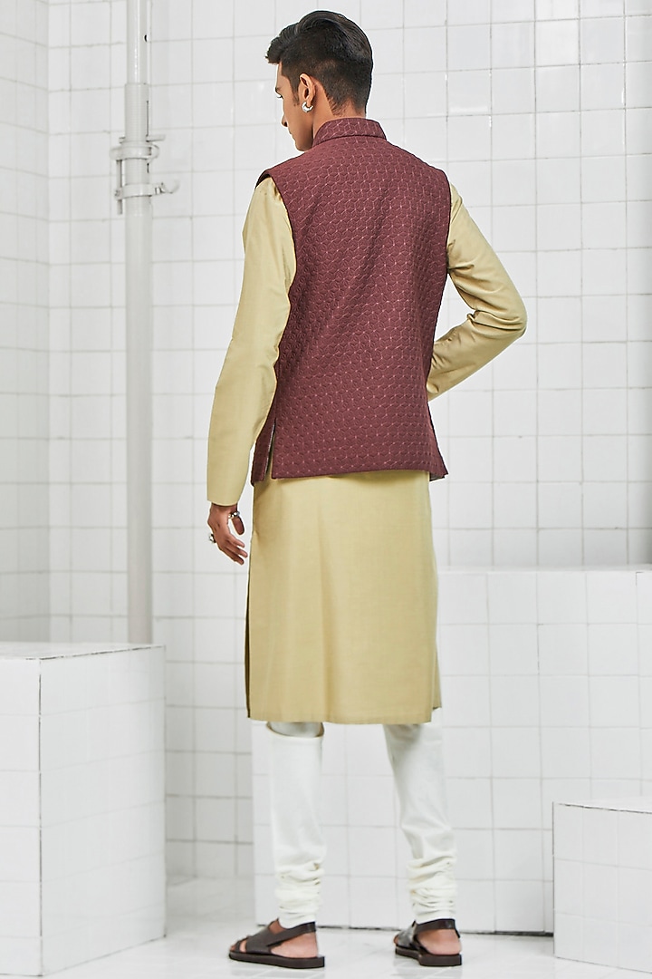 Brown Flower Detailed Waistcoat by Rajesh Pratap Singh Men at Pernia's Pop Up Shop