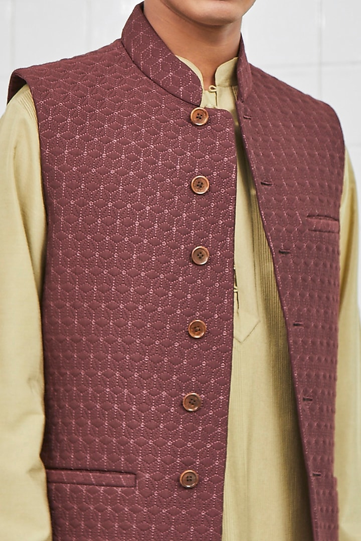 Brown Flower Detailed Waistcoat by Rajesh Pratap Singh Men at Pernia's Pop Up Shop