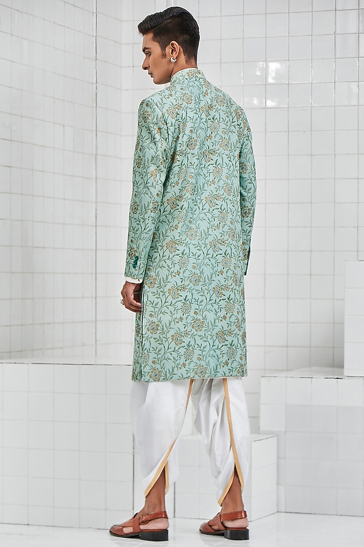 Mint Groom Sherwani With Jaal Detailing by Rajesh Pratap Singh Men at Pernia's Pop Up Shop