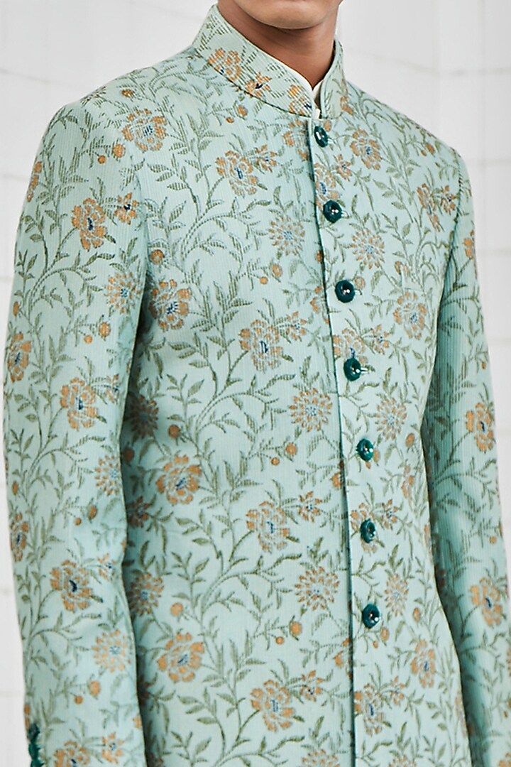 Mint Groom Sherwani With Jaal Detailing by Rajesh Pratap Singh Men at Pernia's Pop Up Shop