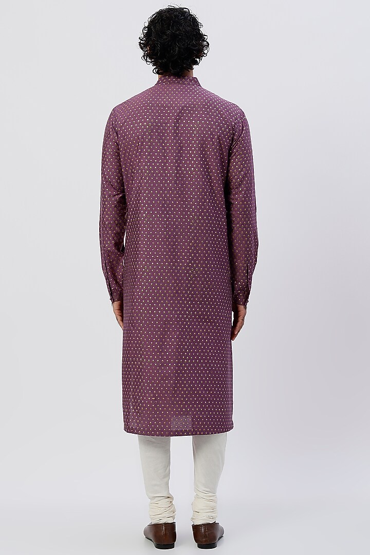 Aubergine Viscose Block Printed Kurta Set by Rajesh Pratap Singh Men at Pernia's Pop Up Shop