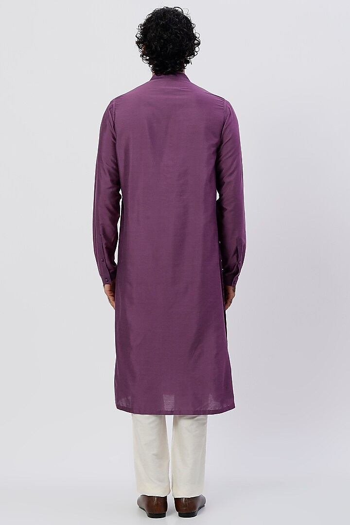 Aubergine Viscose Embroidered Kurta Set by Rajesh Pratap Singh Men at Pernia's Pop Up Shop