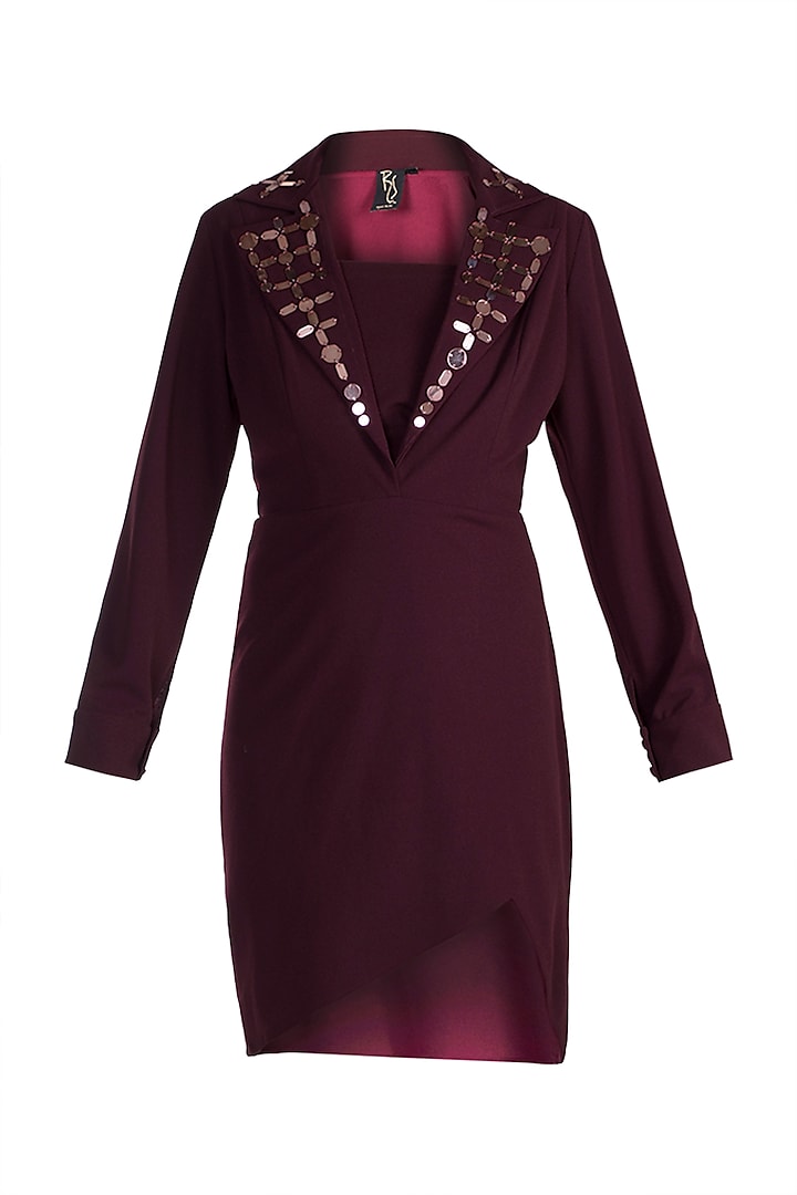 Burgundy Embellished Dress With Bustier by RS by Rippii Sethi