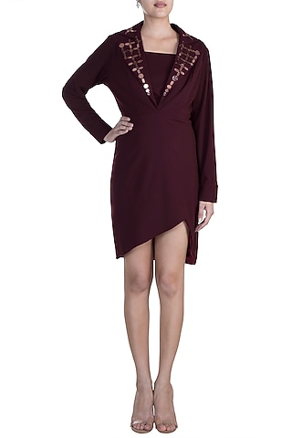 Burgundy Embellished Dress With Bustier by RS by Rippii Sethi