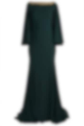 Dark Green Embroidered Fishtail Gown With Attached Cape by RS by Rippii Sethi