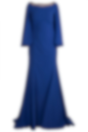 Blue Embroidered Fishtail Gown With Attached Cape by RS by Rippii Sethi