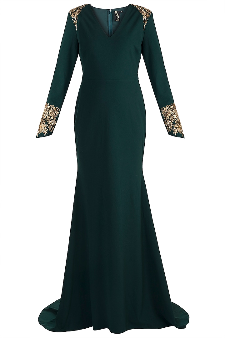 Dark Green Embroidered Fishtail Gown by RS by Rippii Sethi
