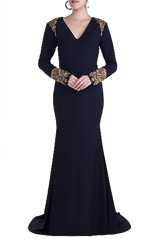 Royal Blue Embroidered Fishtail Gown by RS by Rippii Sethi