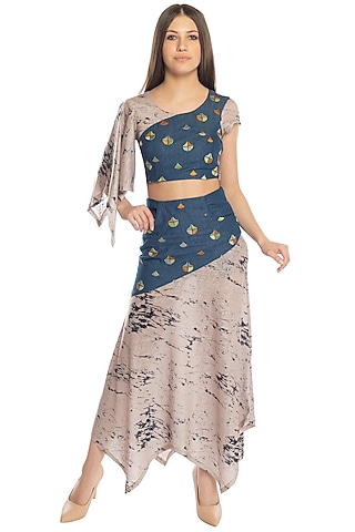 Beige Embroidered Top & Skirt by RS by Rippii Sethi