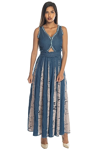 Cobalt Blue Cut Out Dress With Panelling by RS by Rippii Sethi