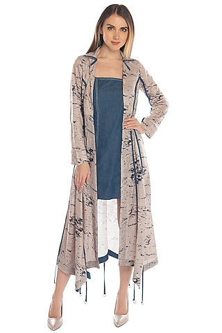 Cobalt Blue Slip Dress With Embroidered Shrug by RS by Rippii Sethi