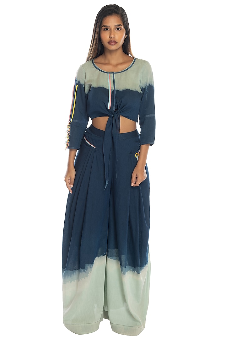 Cobalt Blue Printed Top & Palazzo Pants by RS by Rippii Sethi at Pernia's Pop Up Shop