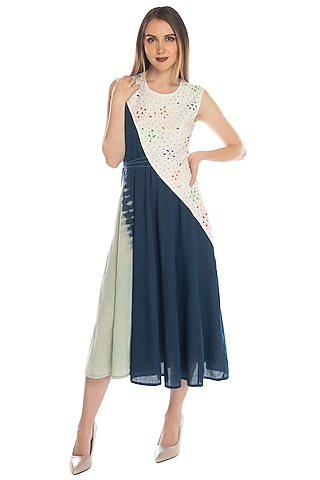 Cobalt Blue Embellished Asymmetric Dress by RS by Rippii Sethi