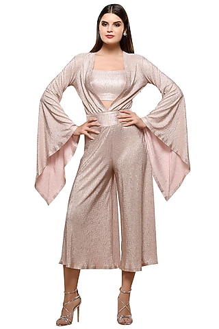 Pink Metallic Short Jumpsuit With Bustier by RS by Rippii Sethi