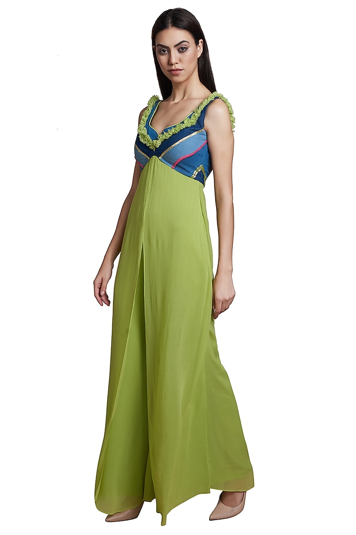 Bright Green Indo-Western Jumpsuit by RS by Rippii Sethi