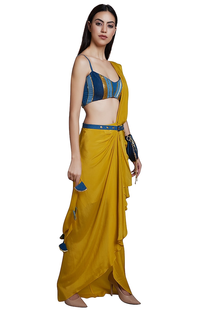 Yellow Pre-stitched Saree Set With Belt by RS by Rippii Sethi