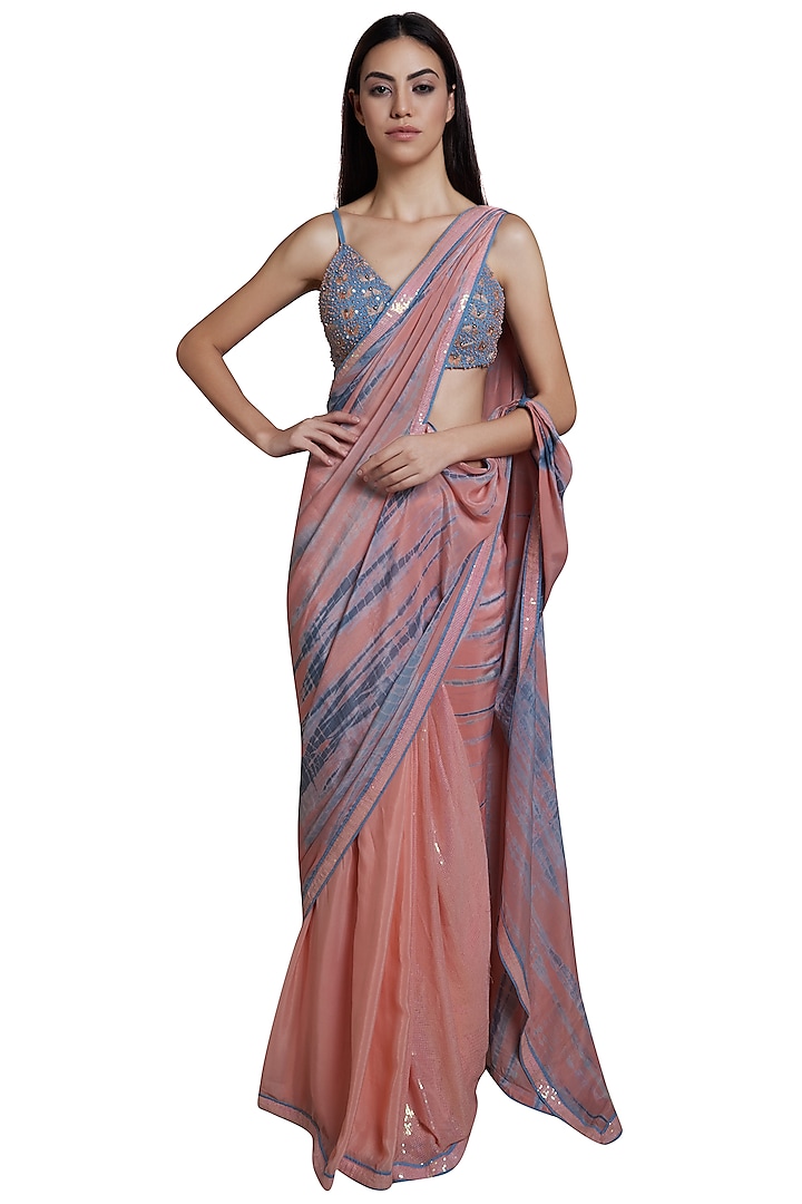 Pink Tie-Dye & Embroidered Saree Set by RS by Rippii Sethi