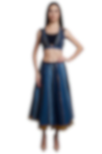Indigo Crop Top With Midi Skirt by RS by Rippii Sethi