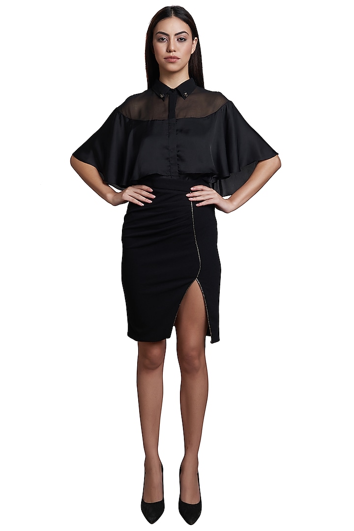 Black Cape Shirt With Embellished Skirt by RS by Rippii Sethi