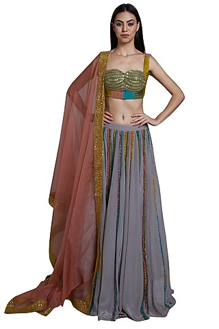 Grey Embroidered Lehenga Set by RS by Rippii Sethi