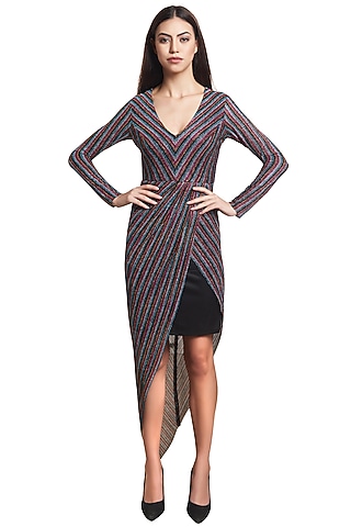 Multi Colored Polyester Striped Dress by RS by Rippii Sethi