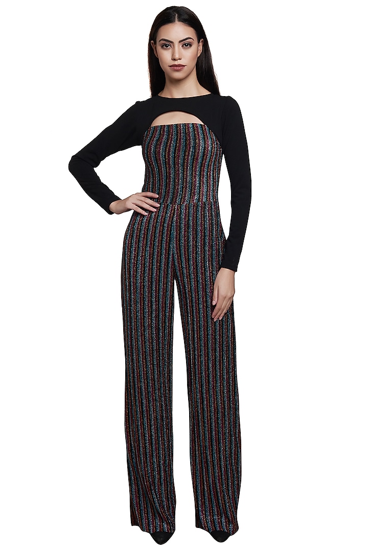 Multicolor Striped Peek-A-boo Jumpsuit by RS by Rippii Sethi