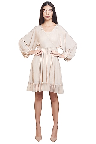 Ivory & Gold Striped Dress With Slip by RS by Rippii Sethi