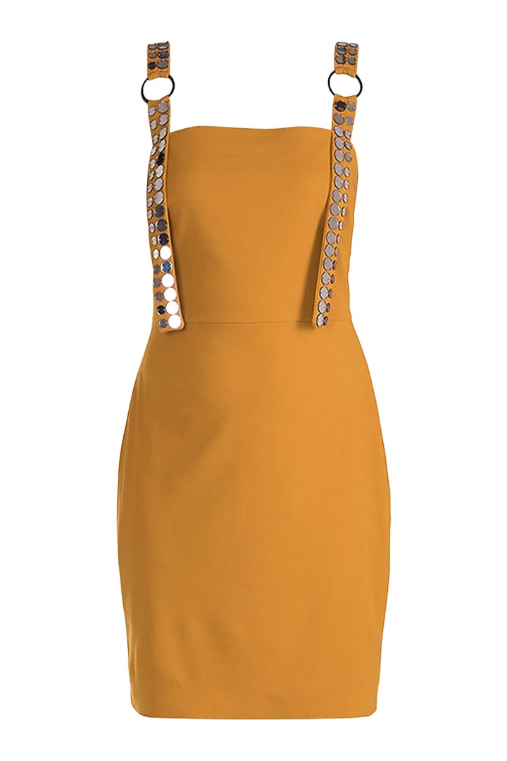 Mustard Embellished Mini Dress by RS by Rippii Sethi