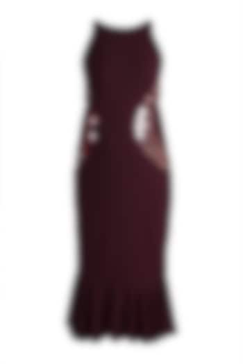 Wine Embellished Midi Dress by RS by Rippii Sethi